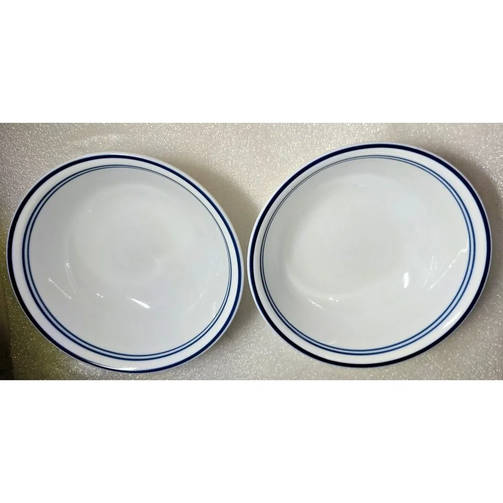 Set of 2 Vintage Corelle Classic Cafe Blue Triple Stripe 6.25